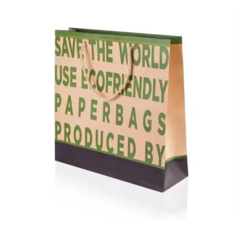 Biodegradabile Design personalizzato riutilizzabile Logo stampato marrone Kraft Craft Boutique Borse per la spesa con manico anastro