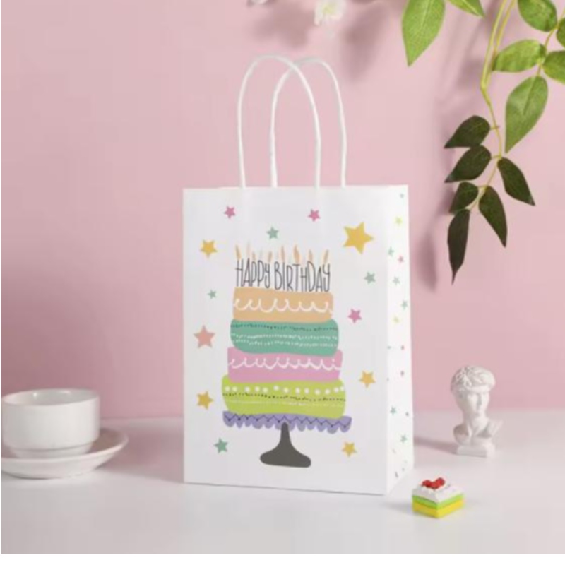 Nuovo compleanno Kraft Handbag Creative Cartone Shopping Paper Borse Borse Bottuto