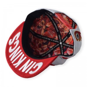 Logo di ricamo 3d rosso 6d personalizzato all\'ingrosso con cappellini a snapback in cotone con fibbia in plastica stampato da fodera ricamo 2d cappello a bordo piatto