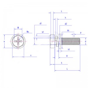 Bullone a testa esagonale con incasso a croce con dentellatura e rondella elastica