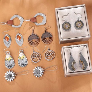 Hongde Boho Orecchini rotondi geometrici vintage Orecchini in pelle di legno Orecchini di girasole vintage in stile etnico Orecchini di Natale per le donne