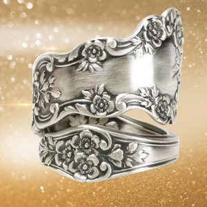 Anello regolabile con anello a cucchiaio ossidato in argento sterling 925 Hongde \\\