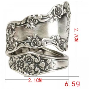 Anello regolabile con anello a cucchiaio ossidato in argento sterling 925 Hongde \\\