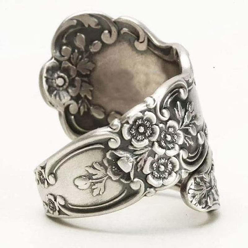 Anello regolabile con anello a cucchiaio ossidato in argento sterling 925 Hongde \