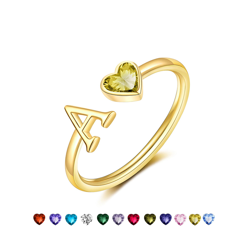 Anelli iniziali Hongde per donna Anelli con pietra portafortuna placcati in oro 14K, misura regolabile5-10