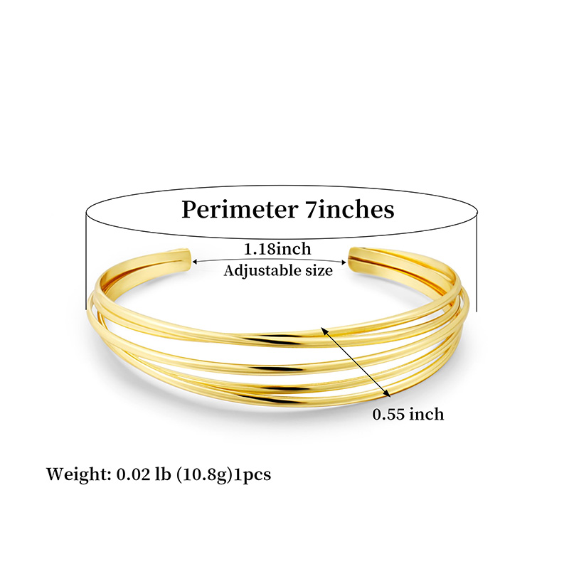 Hongde Classico semplice multi-strato d'argento-bracciale aperto placcato oro