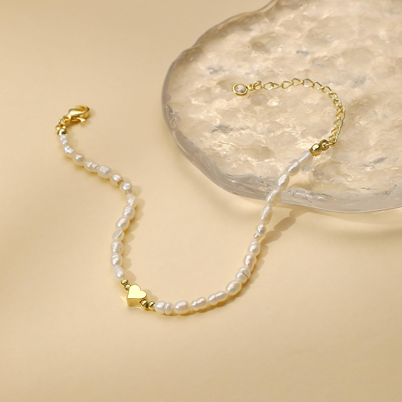 Oro Hongde 14K-Bracciale con perle placcate a cuore. Bracciale con perle del cuore