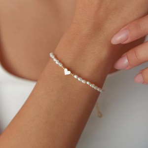 Oro Hongde 14K-Bracciale con perle placcate a cuore. Bracciale con perle del cuore