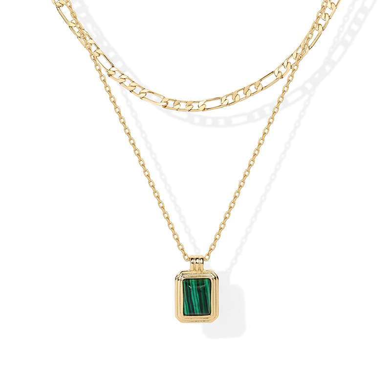 Collana a strati Hongde Golden Harmony 1-----Collane a strati placcati oro 14K per donna Collana con pendente in pietra preziosa Collana con catena Figaro Corniola, avventurina verde, collana a strati di malachite