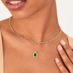 Collana a strati Hongde Golden Harmony 1-----Collane a strati placcati oro 14K per donna Collana con pendente in pietra preziosa Collana con catena Figaro Corniola, avventurina verde, collana a strati di malachite