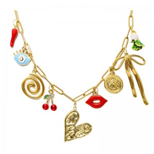 Hongde Collana a catena in oro 18 carati con graffetta Collana fatta a mano fai-da-te con ciondolo a forma di stella di luna e sole, collana con ciondolo in oro con spiaggia al mare, oceano occidentale, per le donne