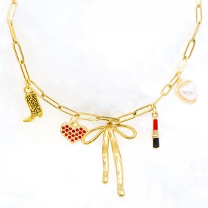 Hongde Collana a catena in oro 18 carati con graffetta Collana fatta a mano fai-da-te con ciondolo a forma di stella di luna e sole, collana con ciondolo in oro con spiaggia al mare, oceano occidentale, per le donne