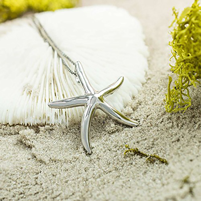 Ciondolo stella marina in ottone placcato argento Jewelry Company Ciondolo collana in ottone lucido con stella marina oceano e vita marina con catena da 18 scatole