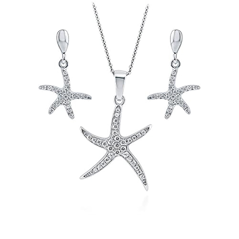 Ciondolo stella marina in ottone placcato argento Jewelry Company Ciondolo collana in ottone lucido con stella marina oceano e vita marina con catena da 18 scatole