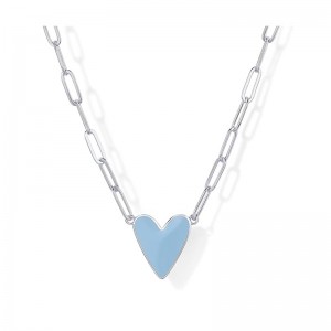 Collana con pendente a cuore smaltato placcato oro 14 carati per le donne Collane a catena con graffetta per amore Pendenti a cuore con smalto bianco blu rosa viola
