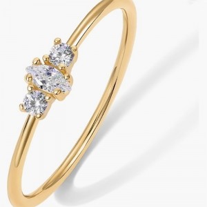 Elegante oro 18K-Placcato 925 anello in argento sterling con marchese e round-Cut Cubic Zirconia Stones - Minimalist Stacking Engagement Band