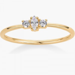 Elegante oro 18K-Placcato 925 anello in argento sterling con marchese e round-Cut Cubic Zirconia Stones - Minimalist Stacking Engagement Band