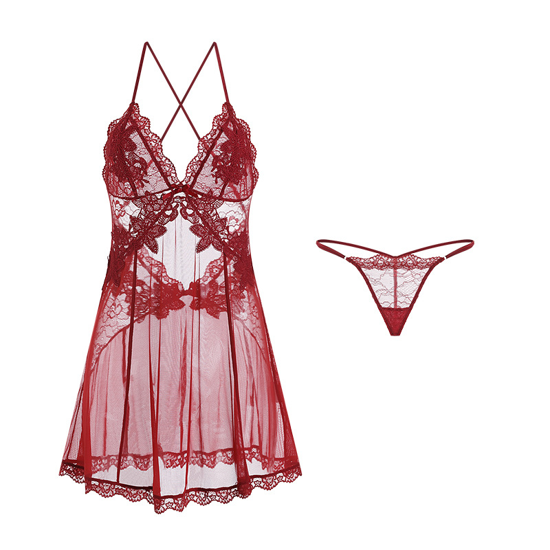 Lingerie sexy. Una vista - attraverso un abito slip seducente con un puro - Ancora - Stile seducente, con giunzione di mesh e pizzo, costruito - in reggiseni e un aperto - Back Halter Design899 Prezzo:$99.99
