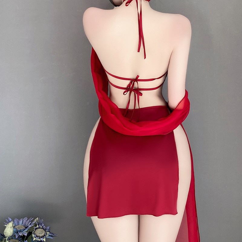 Retrò - Style Sexy Lingerie Set for Women: Halter - collo con cravatta - dettagli su, ricami delicati, puro - Ancora - stile seducente, vuoto - Design fuori e senza schienale, in uniforme - Look ispirato 4291 PRICE:$169.99