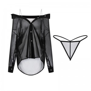 Nuovo stile Plus-Dimensioni lingerie sexy. Una sede pura e allettante-Attraverso il vestito in chiffon con una v profonda-collo, basso-Design e bretelle tagliate, parte di un set di set2622 uniforme:$108.99