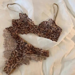 Lingerie sexy europea e americana - Ultra in stile francese - Leopardo sottile - Stampa il reggiseno in pizzo per grandi busti che rendono il busto più piccolo, disponibile in taglie forti MLV165 Prezzo:$119.99