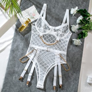 Lingerie per Amazon Cross - confine: maglia trasparente, sexy senza schienale, alto - Testa a vita, lingerie erotica con catene metalliche. Prezzo MY96606:$109,99