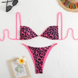 Costume da bagno bikini sexy con stampa leopardata per donne, trasudando un senso di lusso. Adatto alla spiaggia e alle sorgenti termali. Attraverso-Border Swimsuit Articolo QT25055 Prezzo:$79,99