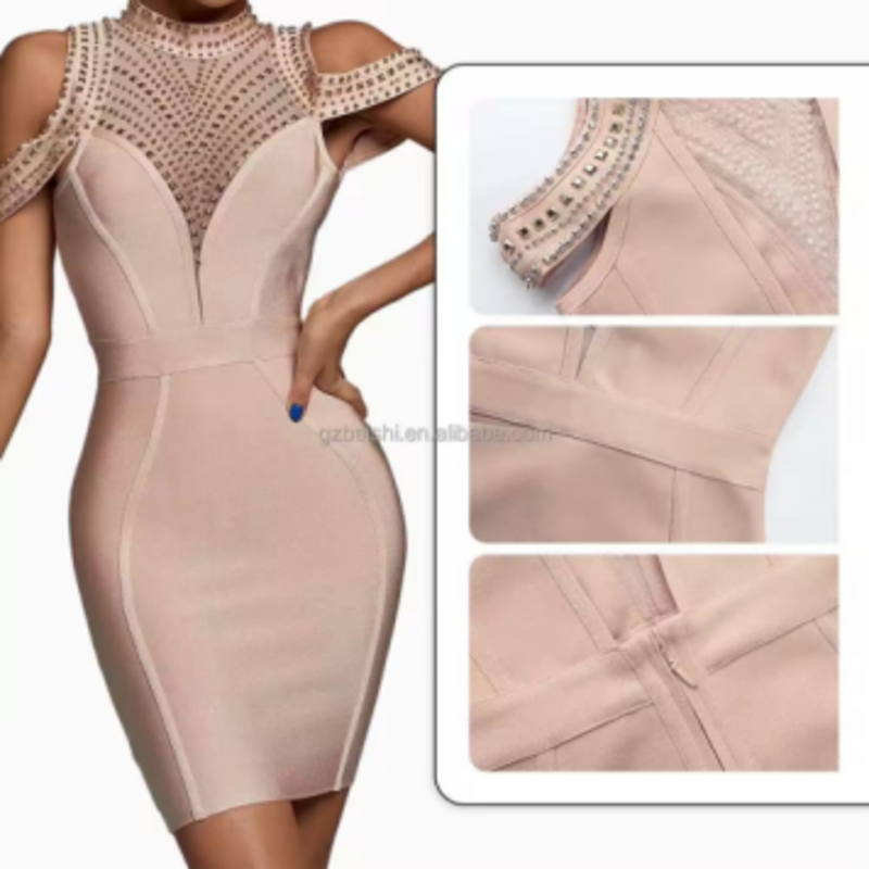 Stripe di spaghetti di bendaggio in maglia estiva, abiti da bodycon senza spalline per trapano