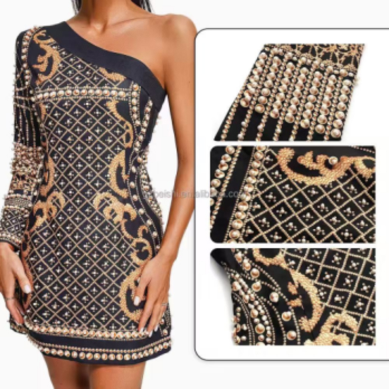 Summer Jacquard Knit Slant Offerte Long Maniche, abiti sottili perline