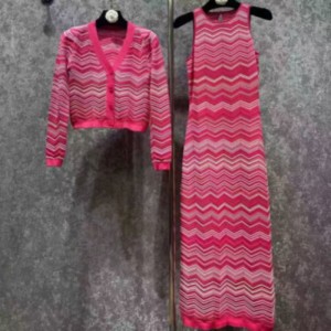 Cardigan intercolor a maniche lunghe a collo lungo in maglia estiva, V-Set di abiti a strisce a maglia senza maniche al collo