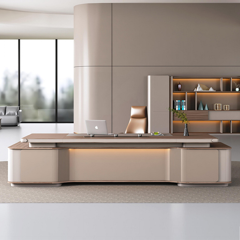 Modello: DBT005 Voce moderna-Striscia luminosa di controllo Boss Combinazione scrivania e armadietto, presa multifunzionale, scrivania da ufficio Boss leggera e lussuosa.