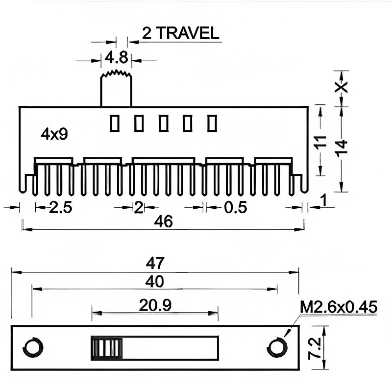 Interruttore a scorrimento SS-49D01 Verticale-Montato 9-Posizione doppia-Polo Doppio-Interruttore di alimentazione in miniatura a fila per giocattoli